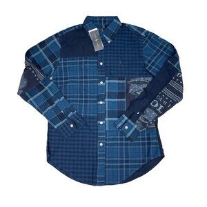 NEW $198 Polo Ralph Lauren Patchwork Shirt! S or M Blue With US Stars & Stripes